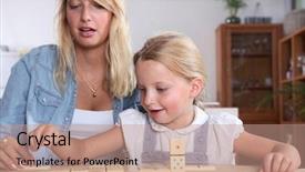  Presentation with daughter - PPT theme consisting of babysitting - young woman and her daughter background and a coral colored foreground