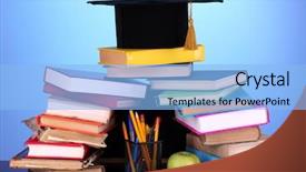  Presentation with school board - Slide deck with bacgraund graguaite education university - books and magister cap background and a light blue colored foreground