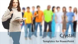  Presentation with young college student diagnosis of sti - Colorful PPT layouts enhanced with bacgraund graguaite education university - young smiling student woman backdrop and a  colored foreground