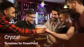  Presentation with pub - Cool new presentation theme with bachelor - happy male friends drinking beer backdrop and a tawny brown colored foreground