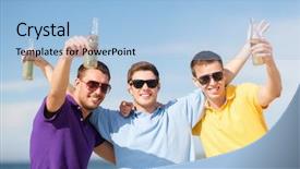  Presentation with shells beach summer holiday - Colorful slide deck enhanced with bachelor - summer holidays vacation happy people backdrop and a light blue colored foreground