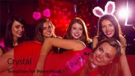  Presentation with hen - PPT theme featuring bachelorette party - pretty friends on a hen background and a crimson colored foreground