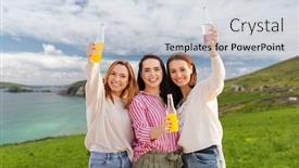  Presentation with toasting - Colorful presentation design enhanced with bachelorette-party-friendship-and-travel backdrop and a light gray colored foreground