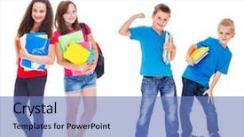  Presentation with school kids reading books - Presentation design having back basics - group of kids with books background and a teal colored foreground