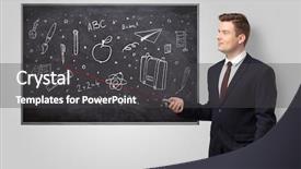  Presentation with pointer - PPT theme with back basics - handsome young teacher with laser background and a  colored foreground