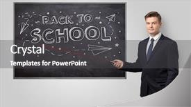 Presentation with pointer - Beautiful PPT theme featuring back basics - handsome young teacher with laser backdrop and a  colored foreground