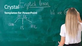  Presentation with english teacher - Beautiful presentation theme featuring back basics - young female english language teacher backdrop and a ocean colored foreground
