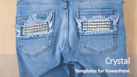  Presentation with jeans denim - Presentation theme featuring back blue denim jeans-wooden background and a  colored foreground