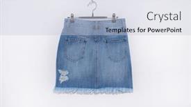  Presentation with of blue jeans denim - PPT layouts featuring back blue denim skirt on hanging isolated on white background background and a lemonade colored foreground