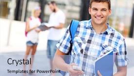  Presentation with college campus - Theme consisting of back college - picture of a student using background and a light blue colored foreground