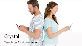 Presentation with 2018 goals text on white - PPT theme featuring back half - happy young couple text messaging background and a white colored foreground