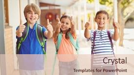  Presentation with kids wheelchair at school - Slide set featuring back half - portrait of smiling school kids background and a  colored foreground