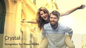  Presentation with history - Audience pleasing slide deck consisting of back history - smiling couple backdrop and a  colored foreground