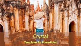  Presentation with old young - Presentation design featuring back history - young girl visiting hundrets background and a red colored foreground