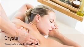  Presentation with health - PPT theme consisting of back massage at the health background and a coral colored foreground