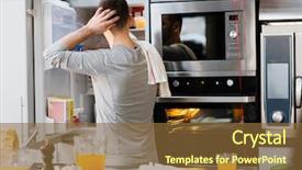  Presentation with fridge - Beautiful PPT layouts featuring back men - hungry man standing by open backdrop and a tawny brown colored foreground