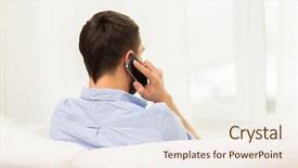  Presentation with information and communication technology in service delivery - Audience pleasing slide deck consisting of back men - technology people lifestyle and communication backdrop and a sky blue colored foreground