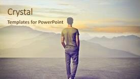  Presentation with walking young wild jaguar - PPT theme with back men - young man walking alone background and a soft green colored foreground