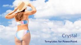  Presentation with sunny sky - PPT theme enhanced with back-of-beautiful-girl background and a sky blue colored foreground