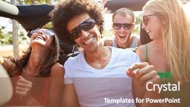  Presentation with friends - Audience pleasing PPT theme consisting of back of open top car backdrop and a tawny brown colored foreground