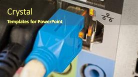  Presentation with computer network - Presentation theme enhanced with back of the computer with network connection cable attached background and a tawny brown colored foreground