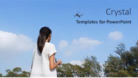  Presentation with control - PPT theme consisting of back of woman control fly drone background and a light blue colored foreground