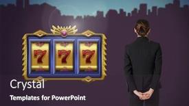  Presentation with slot machine - Beautiful PPT layouts featuring back of woman looking at casino slot machine backdrop and a wine colored foreground