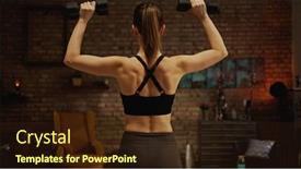  Presentation with barbell - Slides enhanced with back-of-young-muscular-woman background and a wine colored foreground