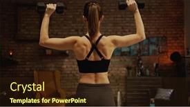  Presentation with barbell - Presentation theme consisting of back-of-young-muscular-woman background and a wine colored foreground