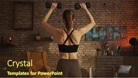  Presentation with barbell - Slide deck featuring back-of-young-muscular-woman background and a tawny brown colored foreground