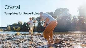  Presentation with active seniors senior couple - Slide set having back old days - full length of a funny background and a sky blue colored foreground