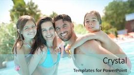  Presentation with swimming pool - Slide deck featuring back old days - parents giving piggyback ride background and a arctic colored foreground