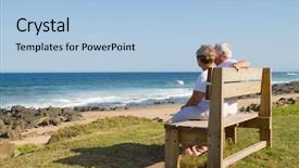  Presentation with old couple - Cool new presentation with back old days - rear view of senior couple backdrop and a light blue colored foreground