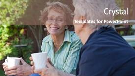  Presentation with full length portrait two men women brown sweater - PPT layouts enhanced with back old days - two senior women enjoying background and a coral colored foreground