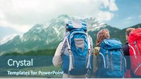  Presentation with travel friends - Presentation theme with back over alps mountain background and a ocean colored foreground