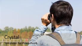  Presentation with solar pannel back ground - Audience pleasing theme consisting of back rear of man using binoculars backdrop and a coral colored foreground