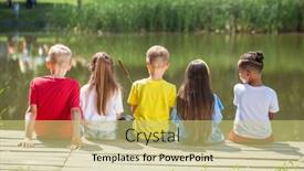  Presentation with children - Presentation featuring back-rear-view-five-children background and a yellow colored foreground