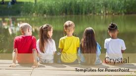  Presentation with children - PPT theme enhanced with back-rear-view-five-children background and a coral colored foreground