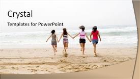  Presentation with girls running - Presentation having back school free - teen girls running on beach background and a white colored foreground