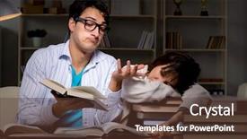  Presentation with late - Beautiful slide deck featuring back school night - two students studying late preparing backdrop and a  colored foreground
