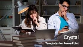  Presentation with late - Amazing PPT theme having back school night - two students studying late preparing backdrop and a tawny brown colored foreground