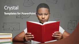  Presentation with back school education - Theme having back school teenagers - afro-american boy studying at table background and a gray colored foreground