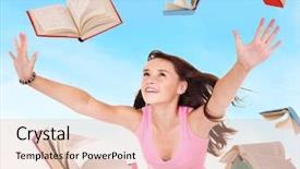  Presentation with student - Audience pleasing theme consisting of back school teenagers - student girl holding pile backdrop and a lemonade colored foreground