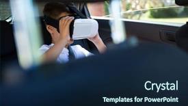  Presentation with car seat - Presentation design featuring back seat of car background and a navy blue colored foreground