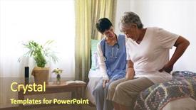  Presentation with asian doctor - Cool new slide set with back she is in pain backdrop and a tawny brown colored foreground