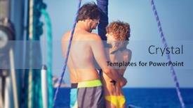  Presentation with sailboat - PPT theme having back side of cheerful young lovers having fun on sailboat traveled along sea enjoying romantic summer adventure love and happiness concept background and a light blue colored foreground