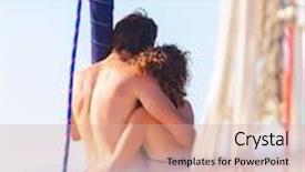  Presentation with sail - PPT theme having back side of happy loving couple standing on the mast of luxury sail boat and hugging enjoying sea view and summer vacation love concept background and a coral colored foreground