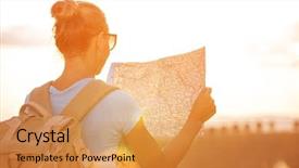  Presentation with active lifestyle - Colorful presentation theme enhanced with back side of traveler girl backdrop and a yellow colored foreground