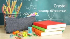  Presentation with equipment - Theme featuring back to school - blackboard background and a teal colored foreground