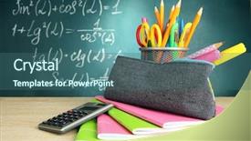  Presentation with equipment - Cool new PPT theme with back to school - blackboard backdrop and a ocean colored foreground